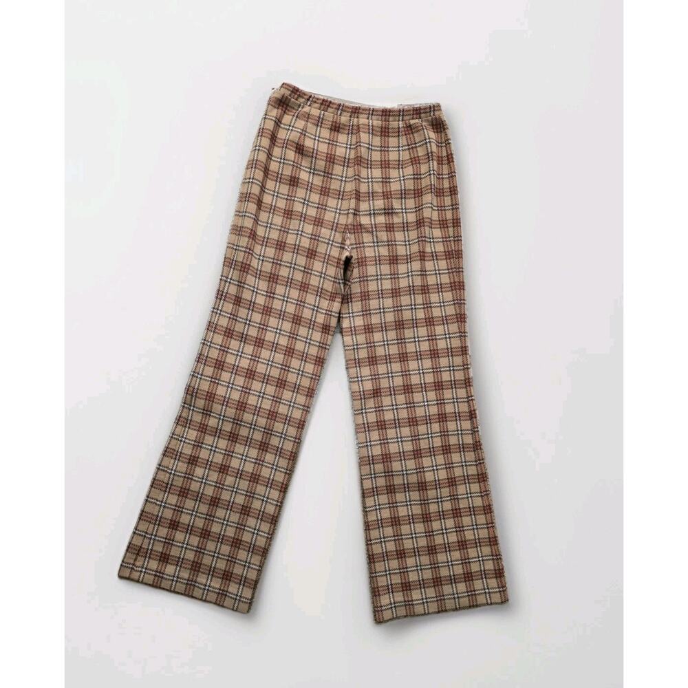 VTG Women's 70s Plaid Wide Leg Trousers ILGWU Union High Waist Retro‎ Academia